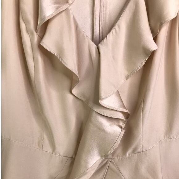 Amanda Uprichard Blouse Wmns Size Small Beige Ruffle Trim Zip Back Luxe Romantic - Picture 5 of 7
